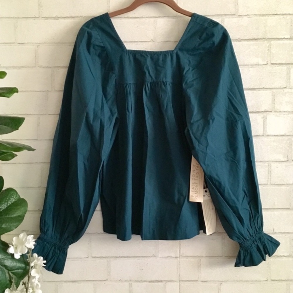 HAPPY NATURE NWT by Kate Hudson Teal Blouse Long Statement Sleeves
